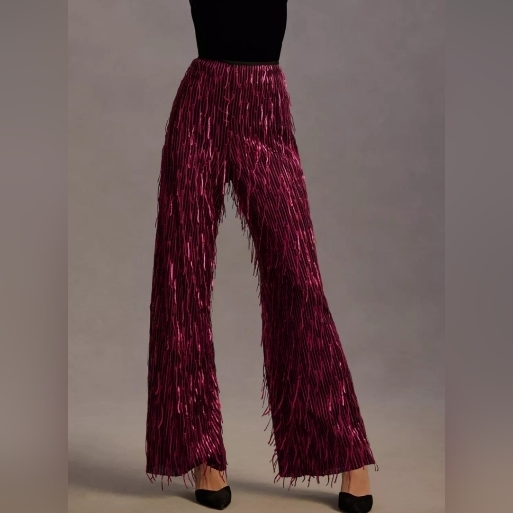 Anthropologie Burgundy Wide Leg Pants